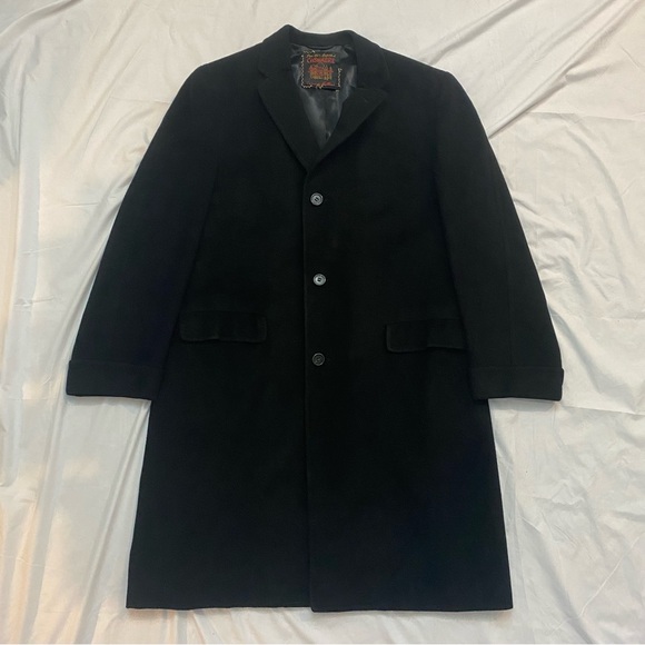 Men's 100% Cashmere Black Long Overcoat, Size Large - Picture 1 of 6